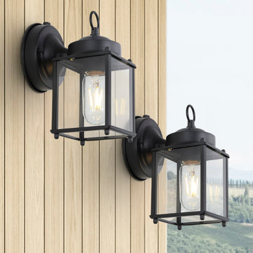 Boston 4.25" Farmhouse Industrial Iron/Glass Outdoor LED Sconce - JONATHAN Y